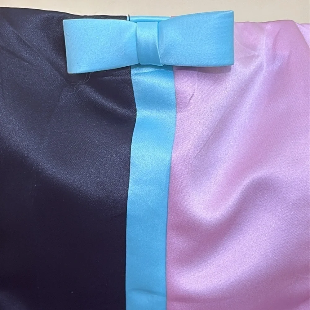 Gunne Sax Vintage Colorblock Black Pink Blue Strapless Alice In Wonderland Dress